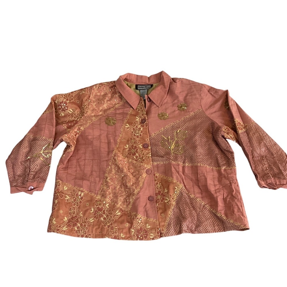 Indigo Moon Jacket Womens 3X Pink Embroidered Sequin Patchwork Art to Wear 2554